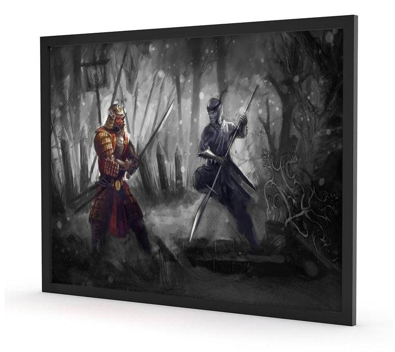 Pixxprint Kampf zwischen Samurai und Ninja, Poster mit Bilderrahmen Online Shopping