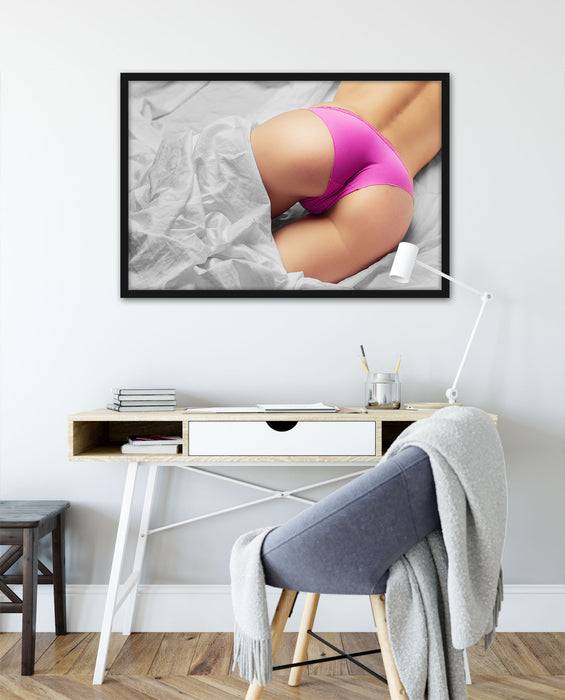 Pixxprint schöner Po im Bett, Poster mit Bilderrahmen Saisonschlussverkauf