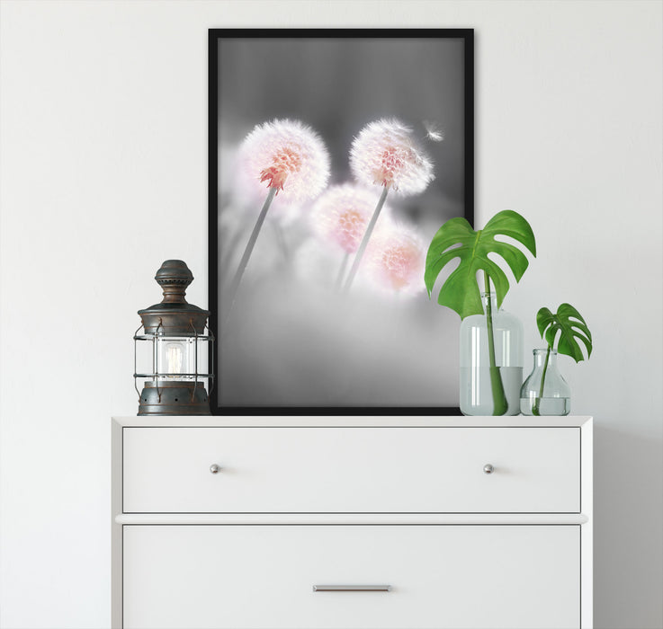 Pixxprint Pusteblumen im morgendlichen Wind, Poster mit Bilderrahmen Black Friday