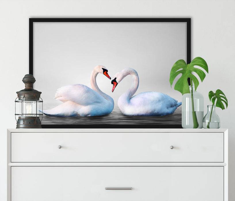 Pixxprint Schwäne auf dem Wasser, Poster mit Bilderrahmen Cyber Monday