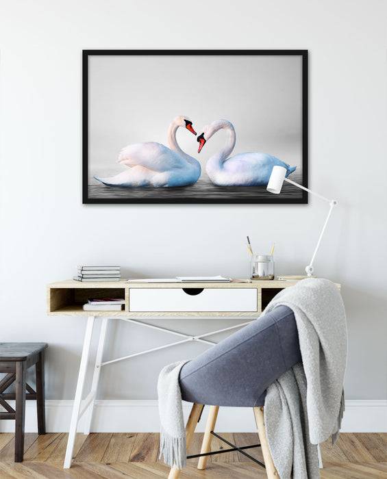 Pixxprint Schwäne auf dem Wasser, Poster mit Bilderrahmen Cyber Monday