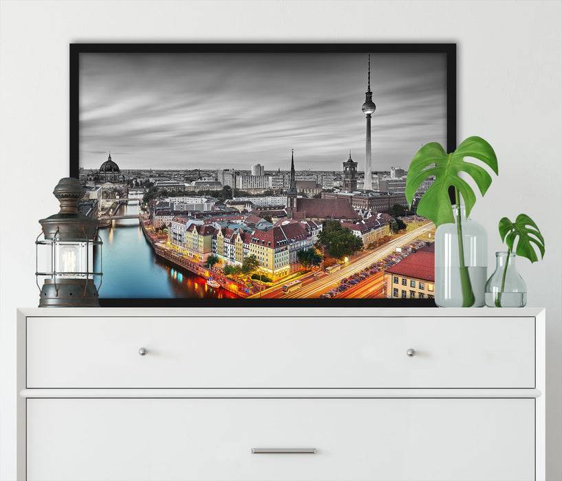 Pixxprint Berlin City Panorama, Poster mit Bilderrahmen Muttertagsangebot