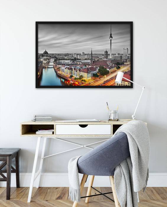 Pixxprint Berlin City Panorama, Poster mit Bilderrahmen Muttertagsangebot