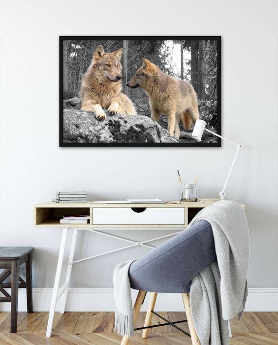 Pixxprint Wölfe im Wald, Poster mit Bilderrahmen Jubiläumsangebot