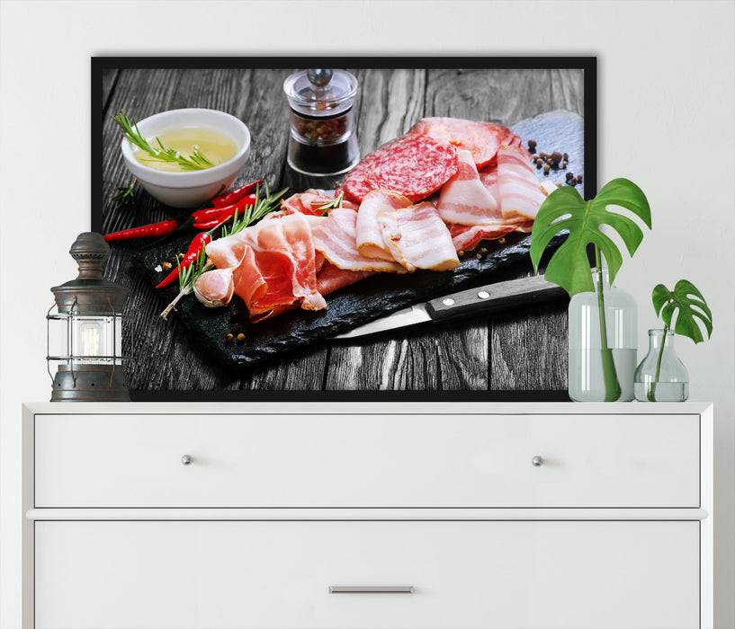 Pixxprint Antipasti Wurstsorten, Poster mit Bilderrahmen Lagerräumung
