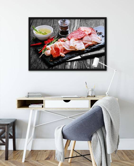 Pixxprint Antipasti Wurstsorten, Poster mit Bilderrahmen Lagerräumung