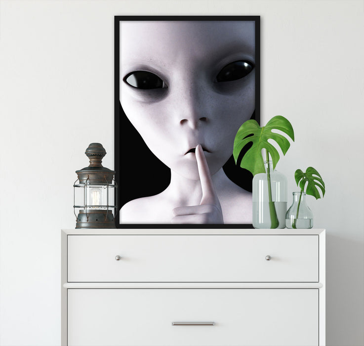 Pixxprint Alien - nicht reden, Poster mit Bilderrahmen Heißer Verkauf
