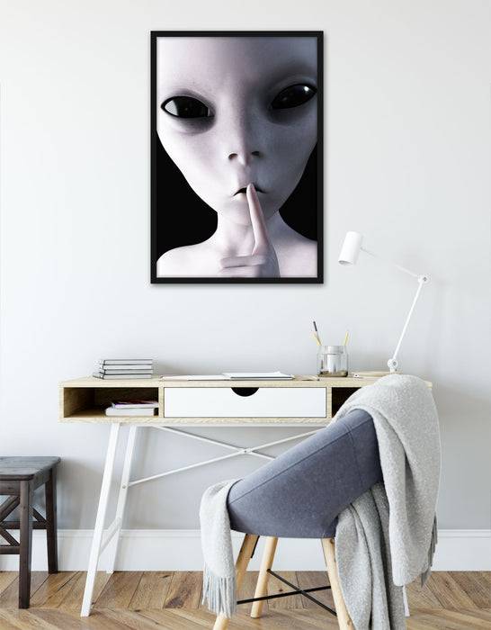 Pixxprint Alien - nicht reden, Poster mit Bilderrahmen Heißer Verkauf
