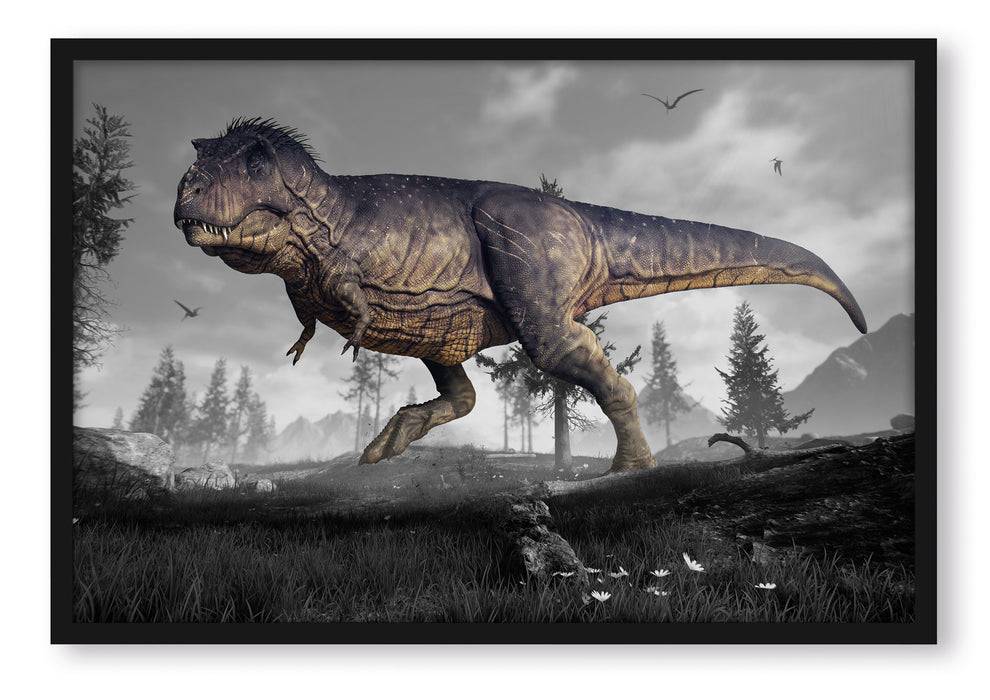 Pixxprint T-Rex Dinosaurier in der Natur, Poster mit Bilderrahmen