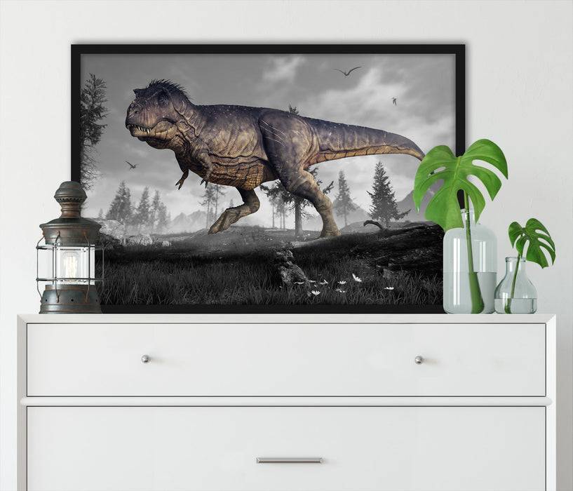 Pixxprint T-Rex Dinosaurier in der Natur, Poster mit Bilderrahmen Top Angebot