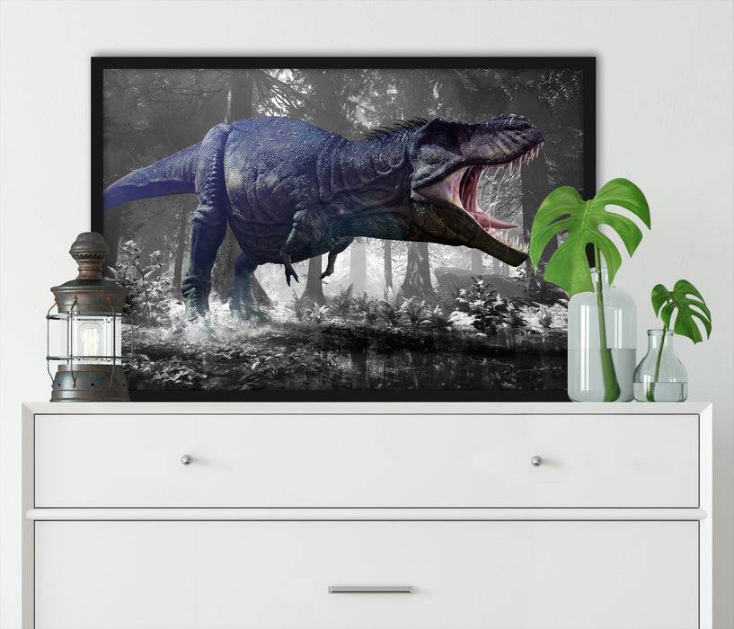 Pixxprint T-Rex Dinosaurier im Wald, Poster mit Bilderrahmen Zeitlich begrenztes Angebot