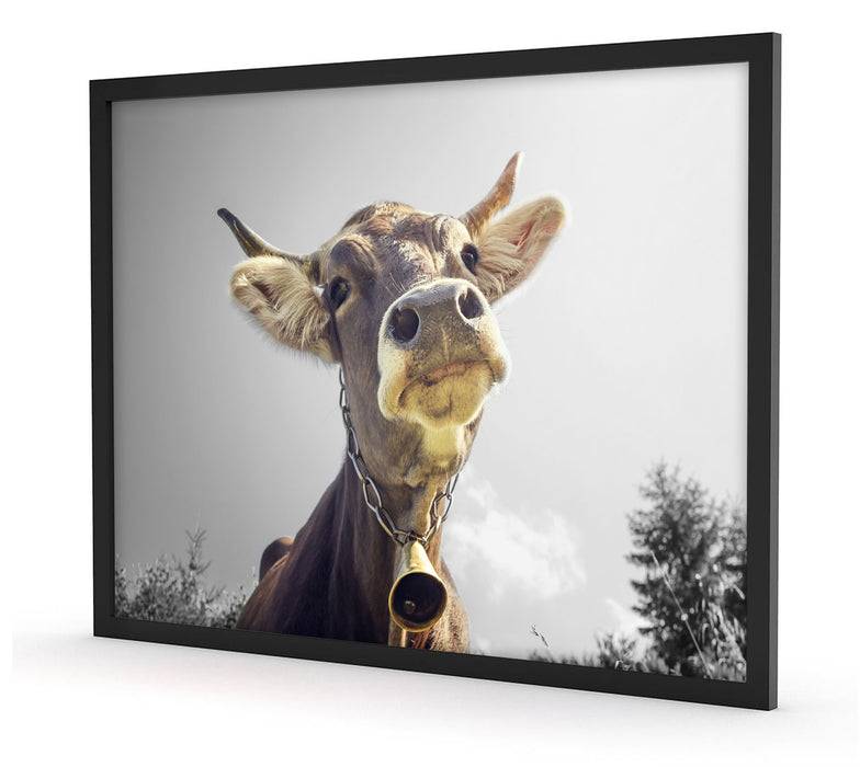 Pixxprint Lustiges Portrait einer Kuh, Poster mit Bilderrahmen Neuheiten