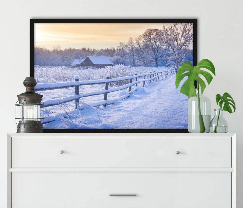 Pixxprint Hütte im Schnee, Poster mit Bilderrahmen Räumungsverkauf