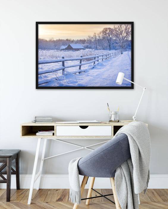 Pixxprint Hütte im Schnee, Poster mit Bilderrahmen Räumungsverkauf