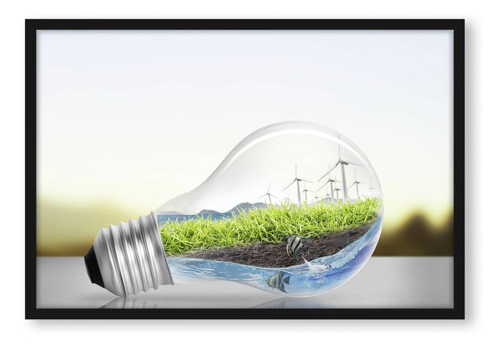 Pixxprint Glühbirne Erneuerbare Energien, Poster mit Bilderrahmen