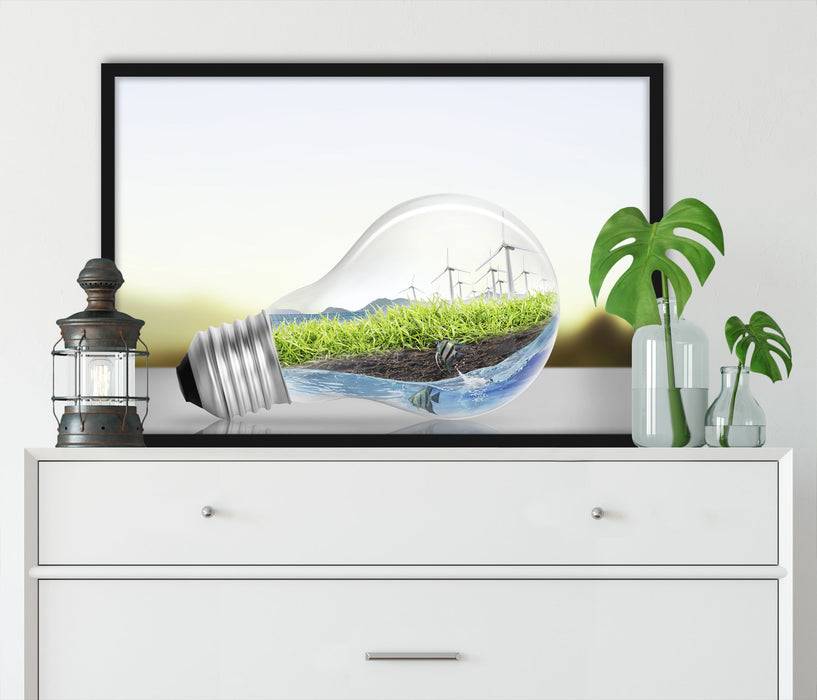 Pixxprint Glühbirne Erneuerbare Energien, Poster mit Bilderrahmen Riesige Ersparnisse