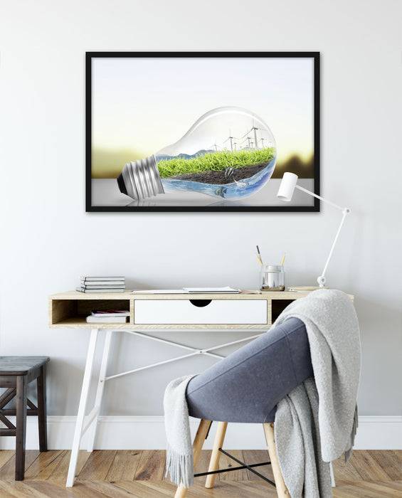 Pixxprint Glühbirne Erneuerbare Energien, Poster mit Bilderrahmen Riesige Ersparnisse