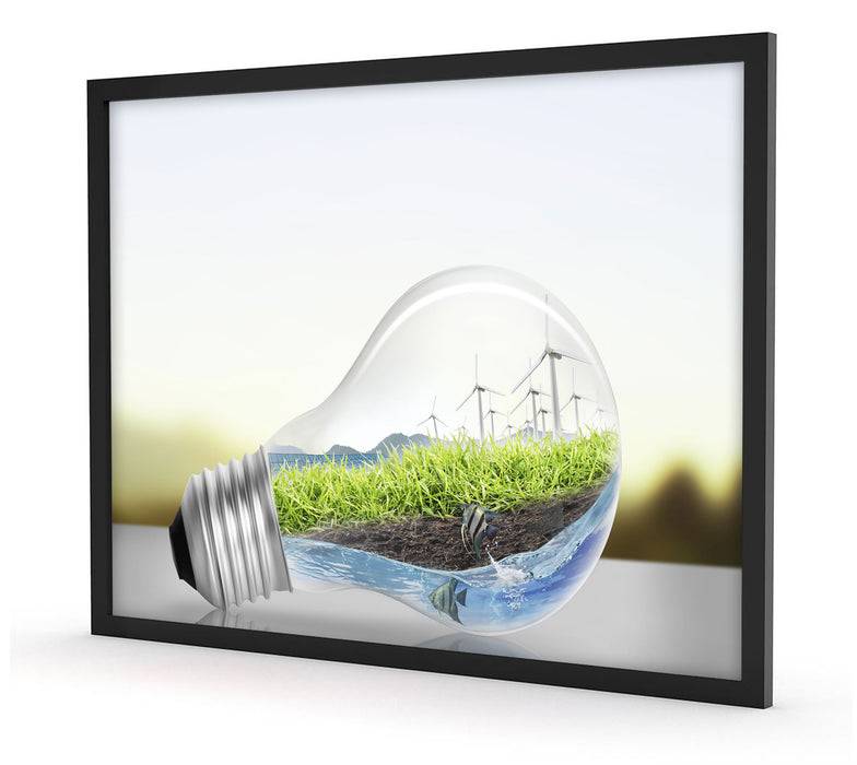 Pixxprint Glühbirne Erneuerbare Energien, Poster mit Bilderrahmen Riesige Ersparnisse