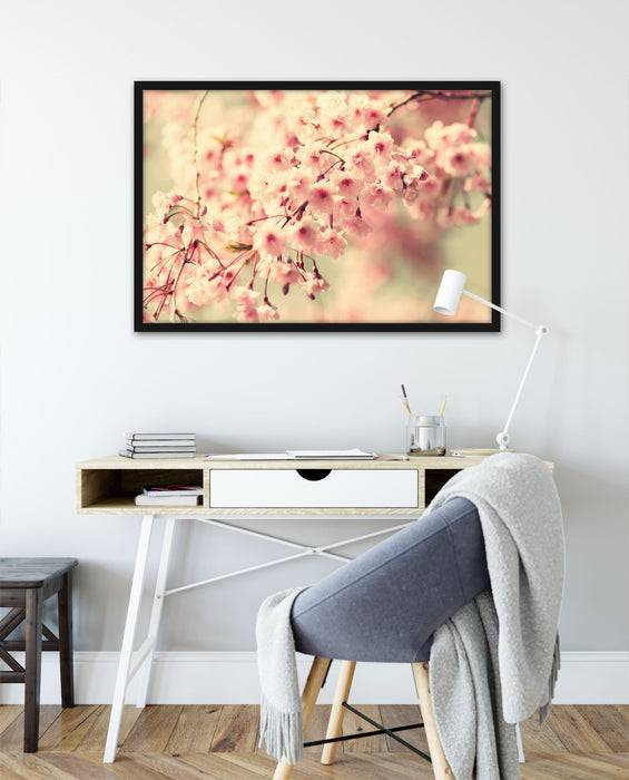 Pixxprint Kirschblüten, Poster mit Bilderrahmen Tiefpreis