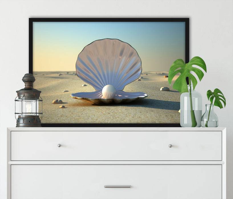 Pixxprint Perlenmuschel am Strand, Poster mit Bilderrahmen Super Sparpreis