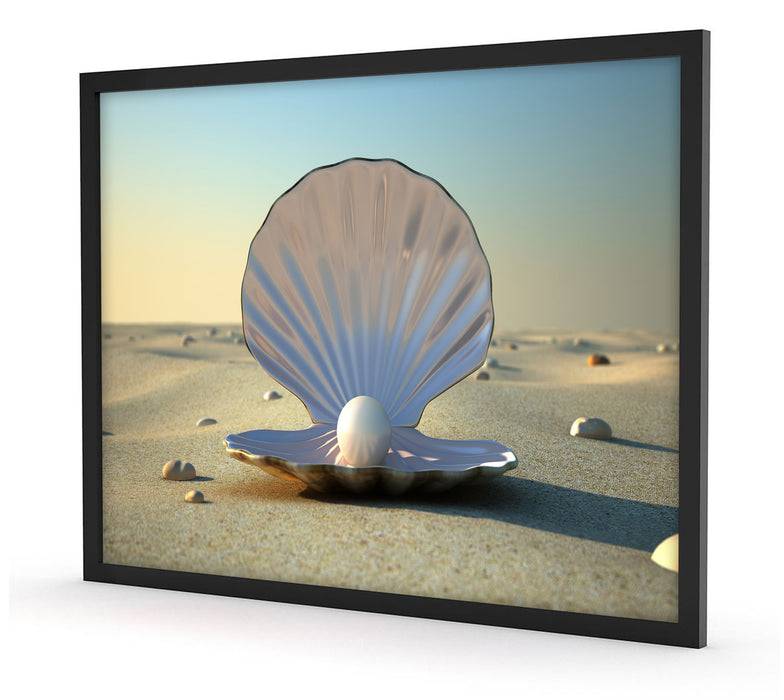 Pixxprint Perlenmuschel am Strand, Poster mit Bilderrahmen Super Sparpreis