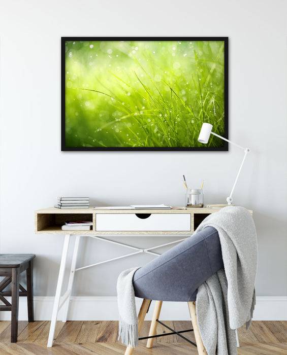 Pixxprint Nasses Gras, Poster mit Bilderrahmen Wochenangebot