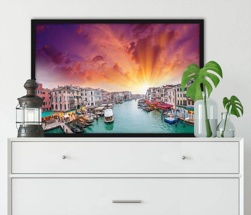 Pixxprint Venedig Fluss Häuser, Poster mit Bilderrahmen Kostenlose Rückgabe