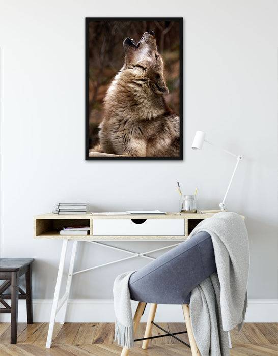 Pixxprint Heulende Wölfe, Poster mit Bilderrahmen Nur für heute