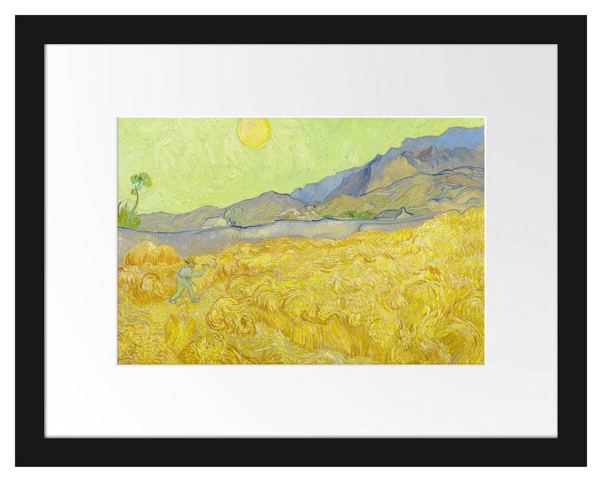 Pixxprint Vincent Van Gogh - Weizenfeld mit Mäher , im Galerie-Passepartout Bilderrahmen