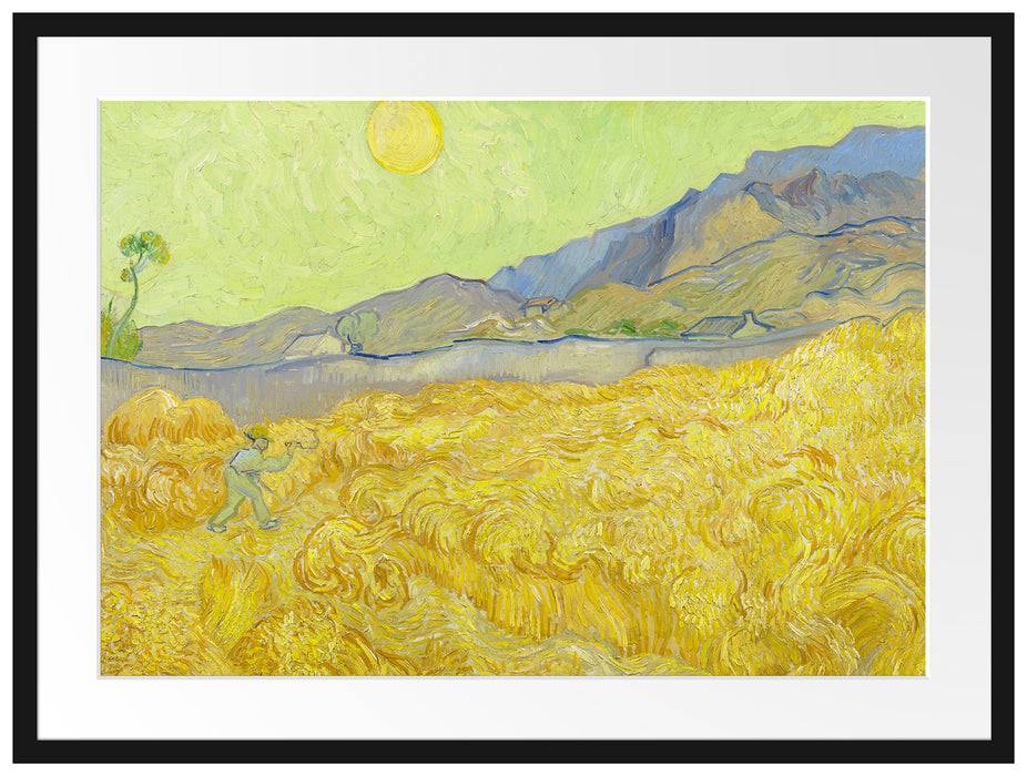Pixxprint Vincent Van Gogh - Weizenfeld mit Mäher , im Galerie-Passepartout Bilderrahmen Bis zu 55% Rabatt