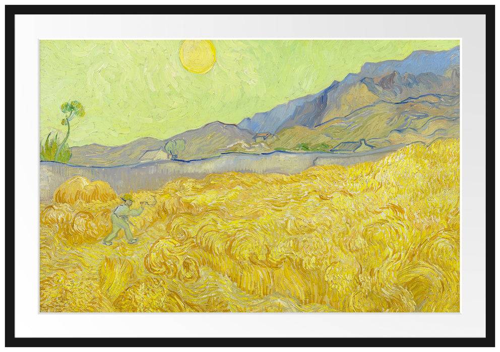 Pixxprint Vincent Van Gogh - Weizenfeld mit Mäher , im Galerie-Passepartout Bilderrahmen Bis zu 55% Rabatt