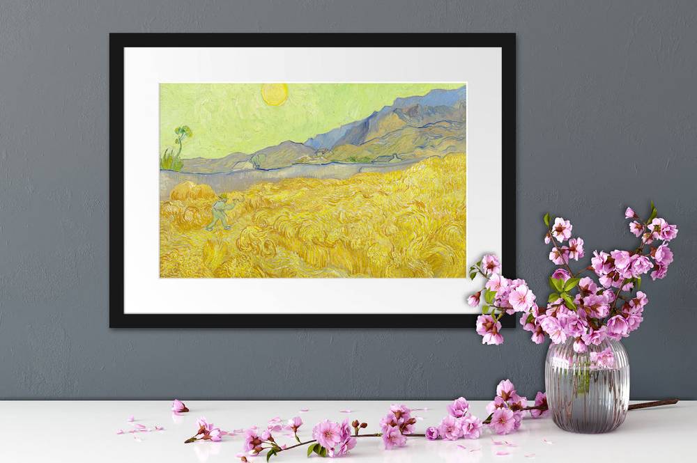 Pixxprint Vincent Van Gogh - Weizenfeld mit Mäher , im Galerie-Passepartout Bilderrahmen Bis zu 55% Rabatt