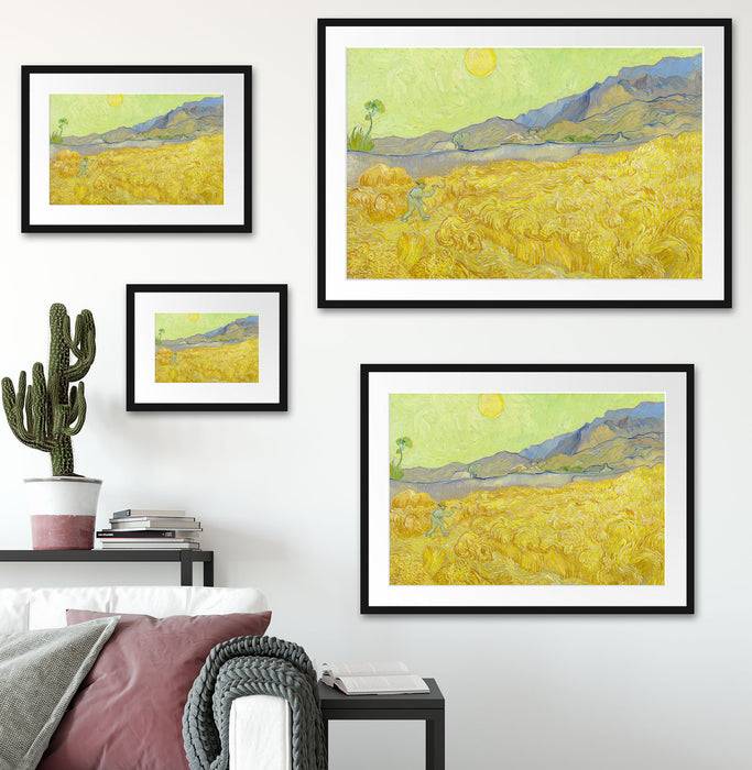 Pixxprint Vincent Van Gogh - Weizenfeld mit Mäher , im Galerie-Passepartout Bilderrahmen Bis zu 55% Rabatt