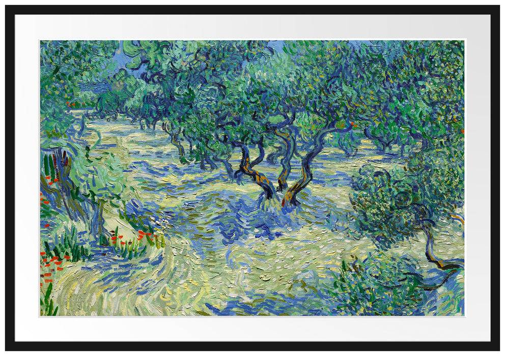 Pixxprint Vincent Van Gogh - Oliven-Feld , im Galerie-Passepartout Bilderrahmen Nur noch ein Tag übrig