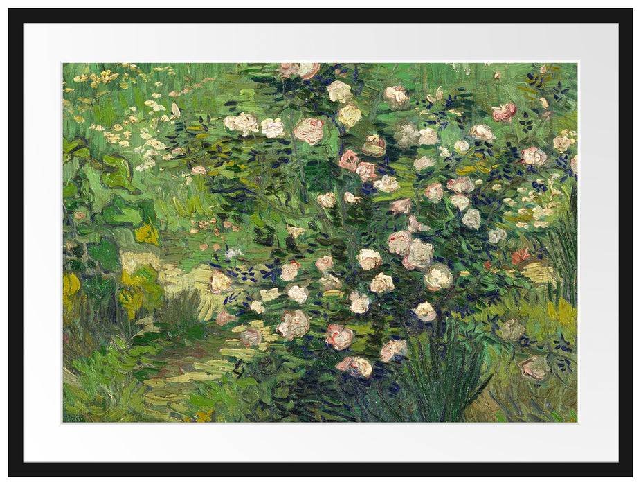 Pixxprint Vincent Van Gogh - Rosen , im Galerie-Passepartout Bilderrahmen Super Rabatt