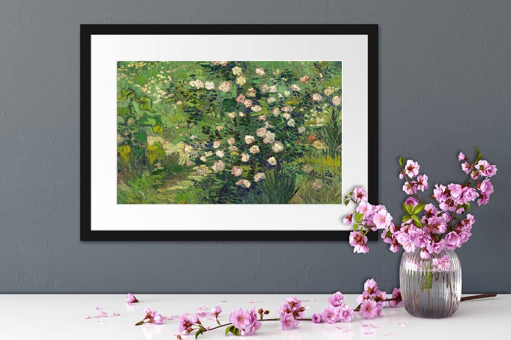 Pixxprint Vincent Van Gogh - Rosen , im Galerie-Passepartout Bilderrahmen Super Rabatt