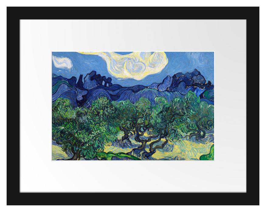 Pixxprint Vincent Van Gogh - Die Oliven-Bäume , im Galerie-Passepartout Bilderrahmen