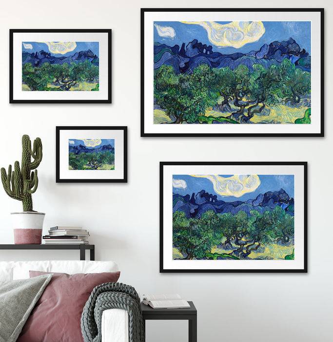 Pixxprint Vincent Van Gogh - Die Oliven-Bäume , im Galerie-Passepartout Bilderrahmen Riesige Rabatte