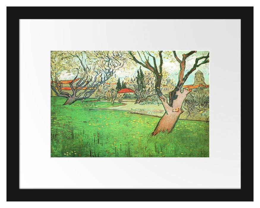 Pixxprint Vincent Van Gogh - Blühende Obstgärten Blick auf Arles, im Galerie-Passepartout Bilderrahmen