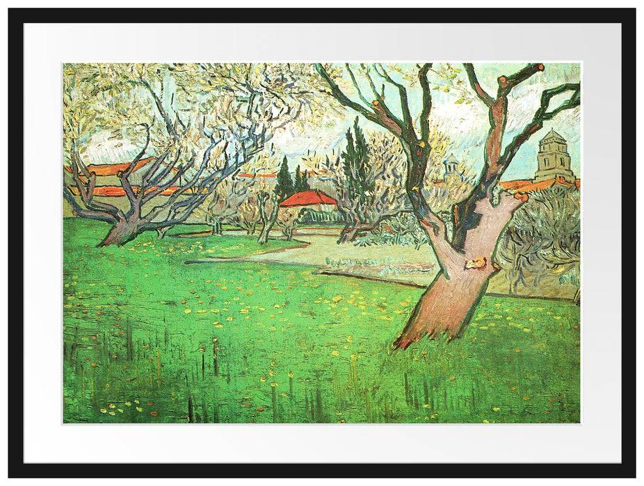 Pixxprint Vincent Van Gogh - Blühende Obstgärten Blick auf Arles, im Galerie-Passepartout Bilderrahmen 50% Rabatt mit kostenlosem Versand