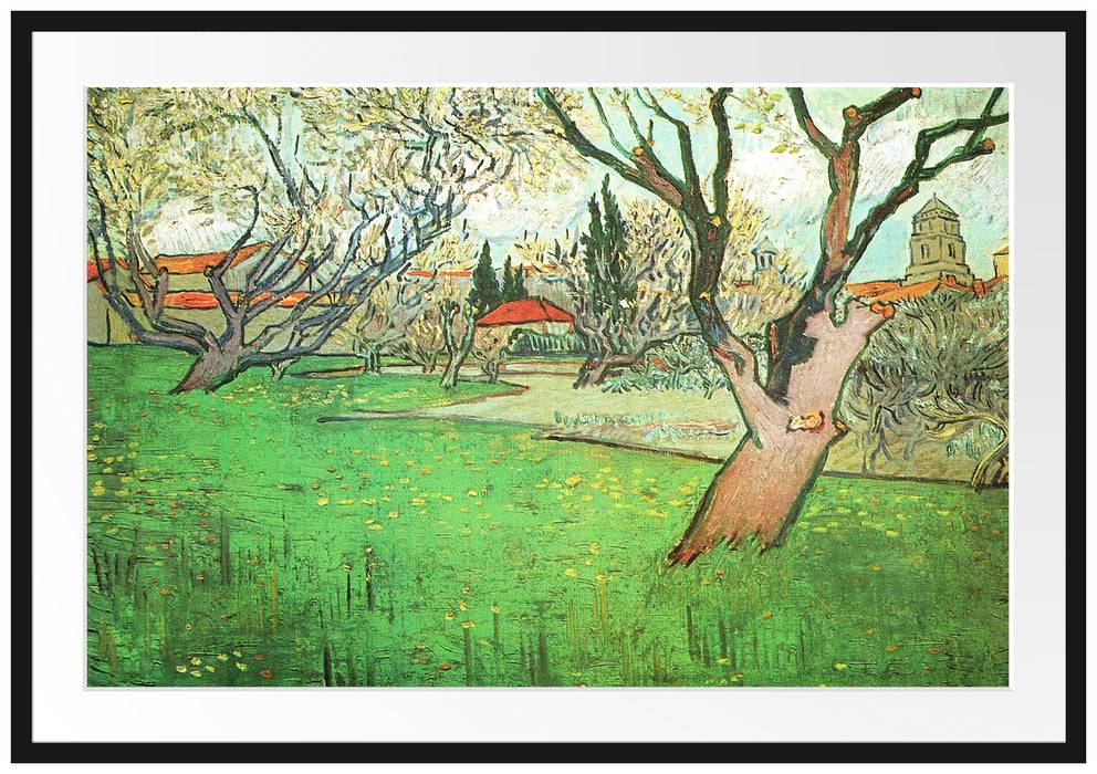 Pixxprint Vincent Van Gogh - Blühende Obstgärten Blick auf Arles, im Galerie-Passepartout Bilderrahmen 50% Rabatt mit kostenlosem Versand