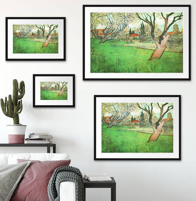 Pixxprint Vincent Van Gogh - Blühende Obstgärten Blick auf Arles, im Galerie-Passepartout Bilderrahmen 50% Rabatt mit kostenlosem Versand
