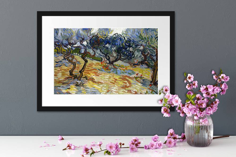 Pixxprint Vincent Van Gogh - Oliven-Bäume , im Galerie-Passepartout Bilderrahmen Clearance-Verkauf