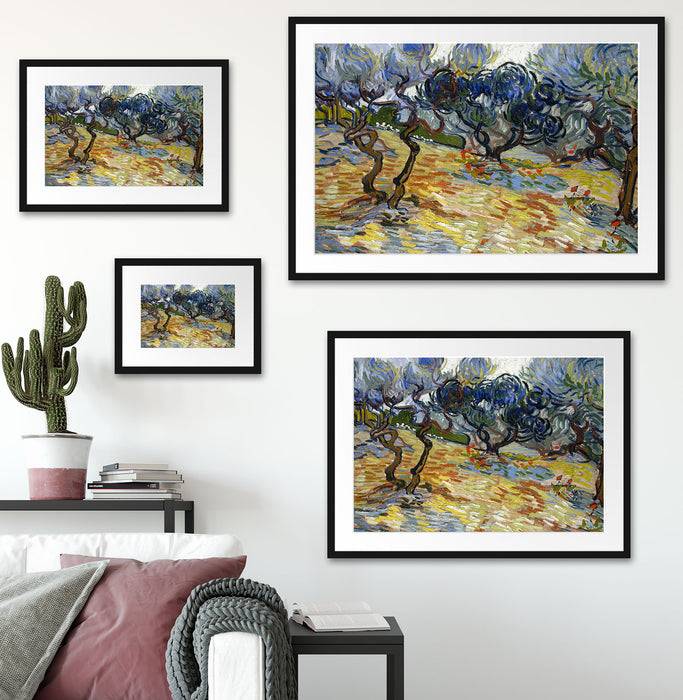 Pixxprint Vincent Van Gogh - Oliven-Bäume , im Galerie-Passepartout Bilderrahmen Clearance-Verkauf