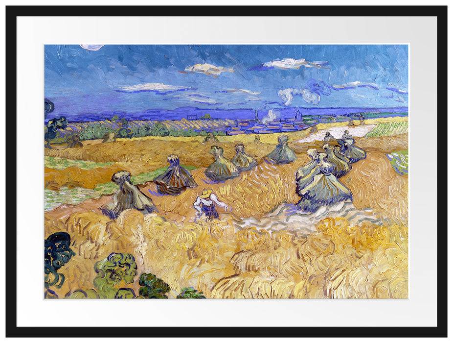 Pixxprint Vincent Van Gogh - Weizenfeld mit Mähern Auvers , im Galerie-Passepartout Bilderrahmen Kostenloser Versand international