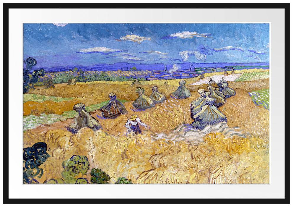 Pixxprint Vincent Van Gogh - Weizenfeld mit Mähern Auvers , im Galerie-Passepartout Bilderrahmen Kostenloser Versand international