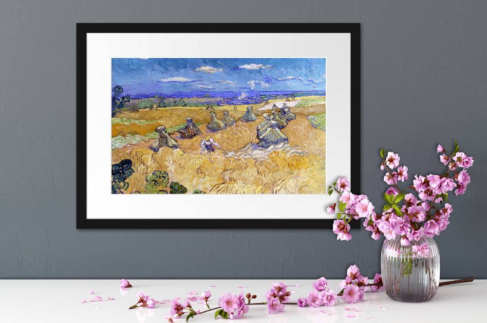 Pixxprint Vincent Van Gogh - Weizenfeld mit Mähern Auvers , im Galerie-Passepartout Bilderrahmen Kostenloser Versand international