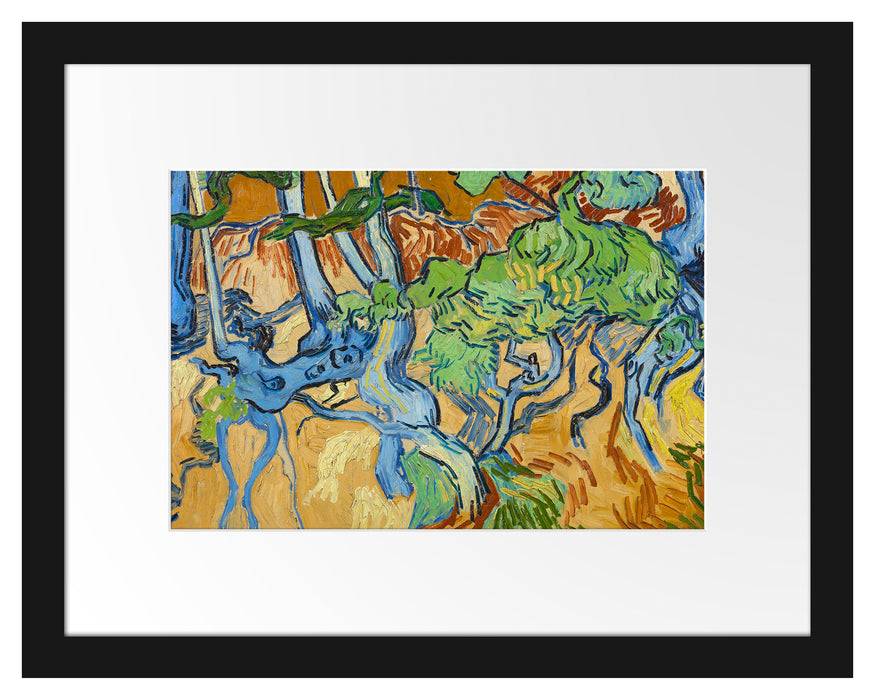 Pixxprint Vincent Van Gogh - Baumwurzeln , im Galerie-Passepartout Bilderrahmen