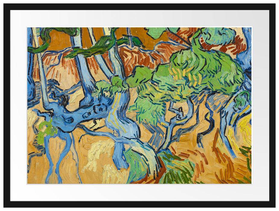 Pixxprint Vincent Van Gogh - Baumwurzeln , im Galerie-Passepartout Bilderrahmen Begrenzt auf 3 Tage