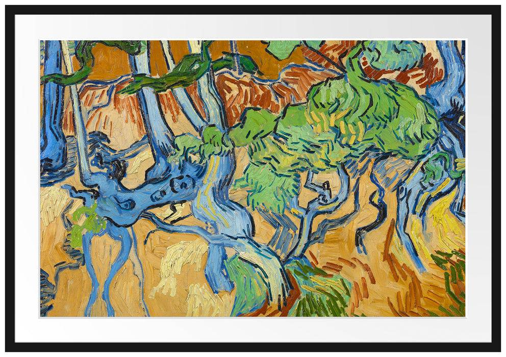Pixxprint Vincent Van Gogh - Baumwurzeln , im Galerie-Passepartout Bilderrahmen Begrenzt auf 3 Tage